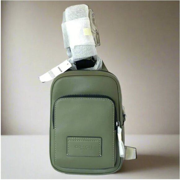 Coach Racer Sling Pack Army Green Leather Crossbody Bag CU252